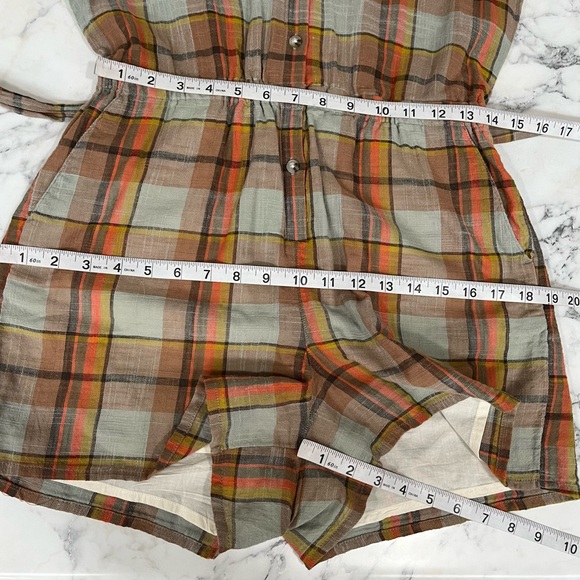 Toad & Co CAMP COVE ROMPER in plaid pale slate color organic cotton small - Picture 9 of 11